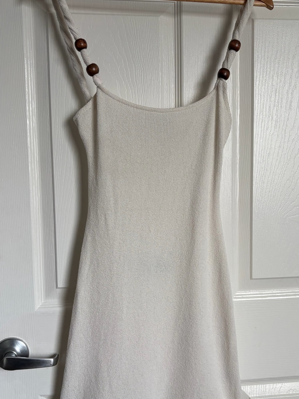 White Fox Boutique Cream Knit Slip Dress with Rope Strap Detail
